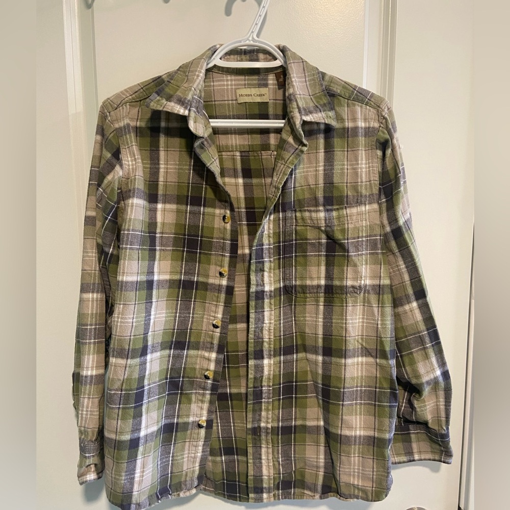 Green and Cream Flannel Casual Button Down Shirt with Relaxed Fit